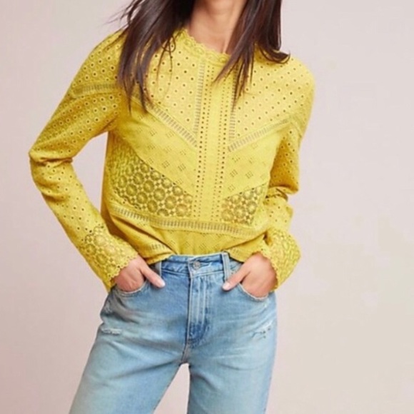 Anthropologie Tops - {James Coviello} Mustard Yellow Burnham Lace Top